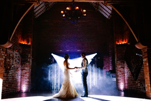 Bride and Groom getting ready for their first dance at Shustoke Farm Barns