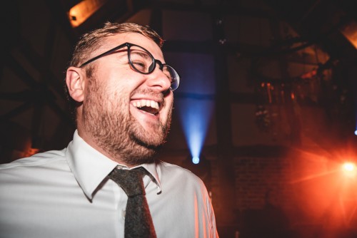 A guest having fun during the Wedding Disco at Barns and Yard at Hanley Hall in Gibert's End, Worcestershire