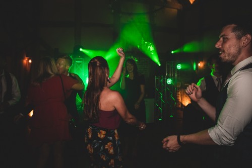 Guests dancing to the Mobile DJ at Barns and Yard at Hanley Hall in Gibert's End, Worcestershire