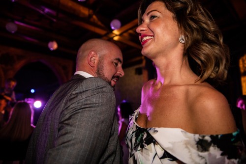 Guests dancing to the wedding disco at Highbury Hall in Birmingham