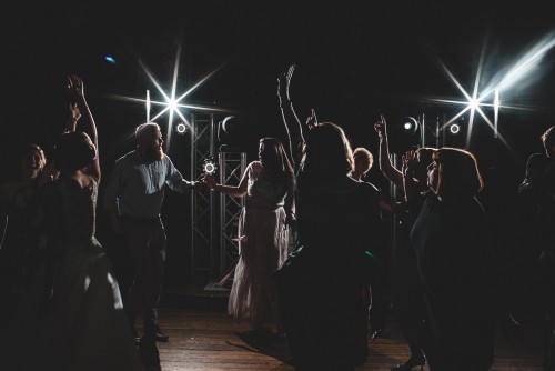 A full dance floor dancing to the Wedding DJ at Swinfen Hall Hotel in Lichfield, Staffordshire