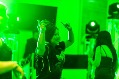 Guest dancing to the mobile disco at Edgbaston Stadium