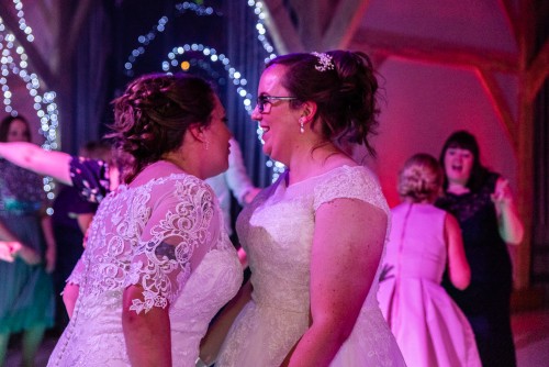 Two Brides dancing to the Wedding Disco in Berkeley